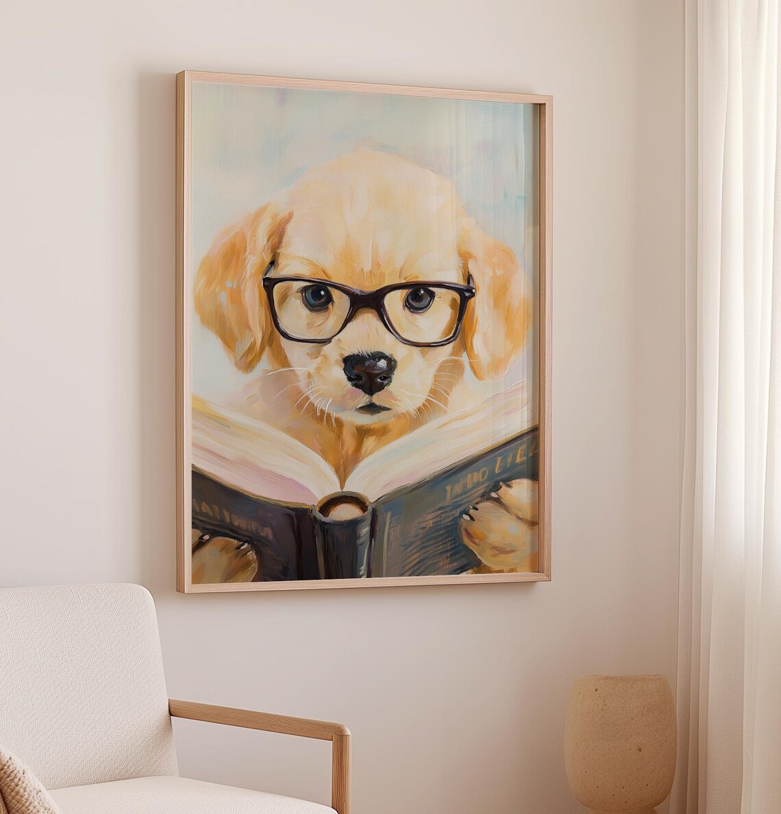 Cute Dog Reading A Book, Library Wall Art Print - Image 3