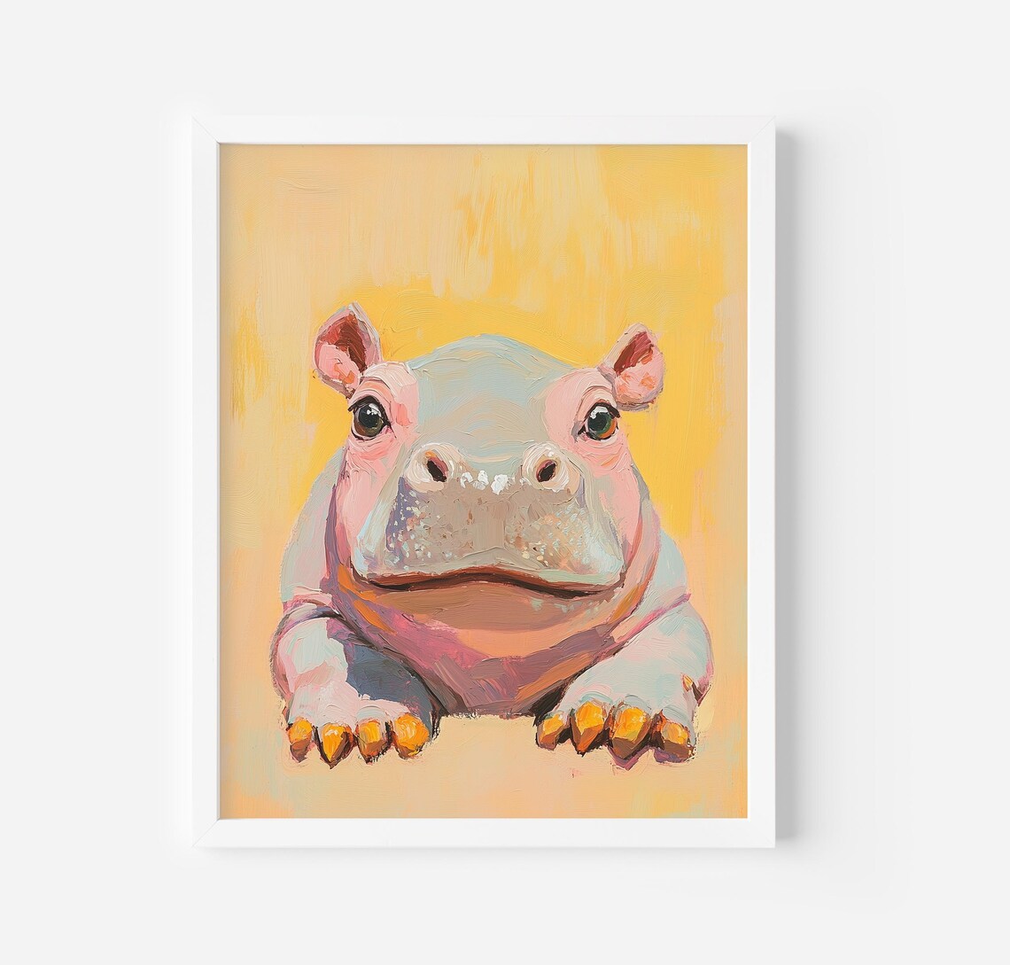 Baby Hippo Vintage Style Nursery Art Print