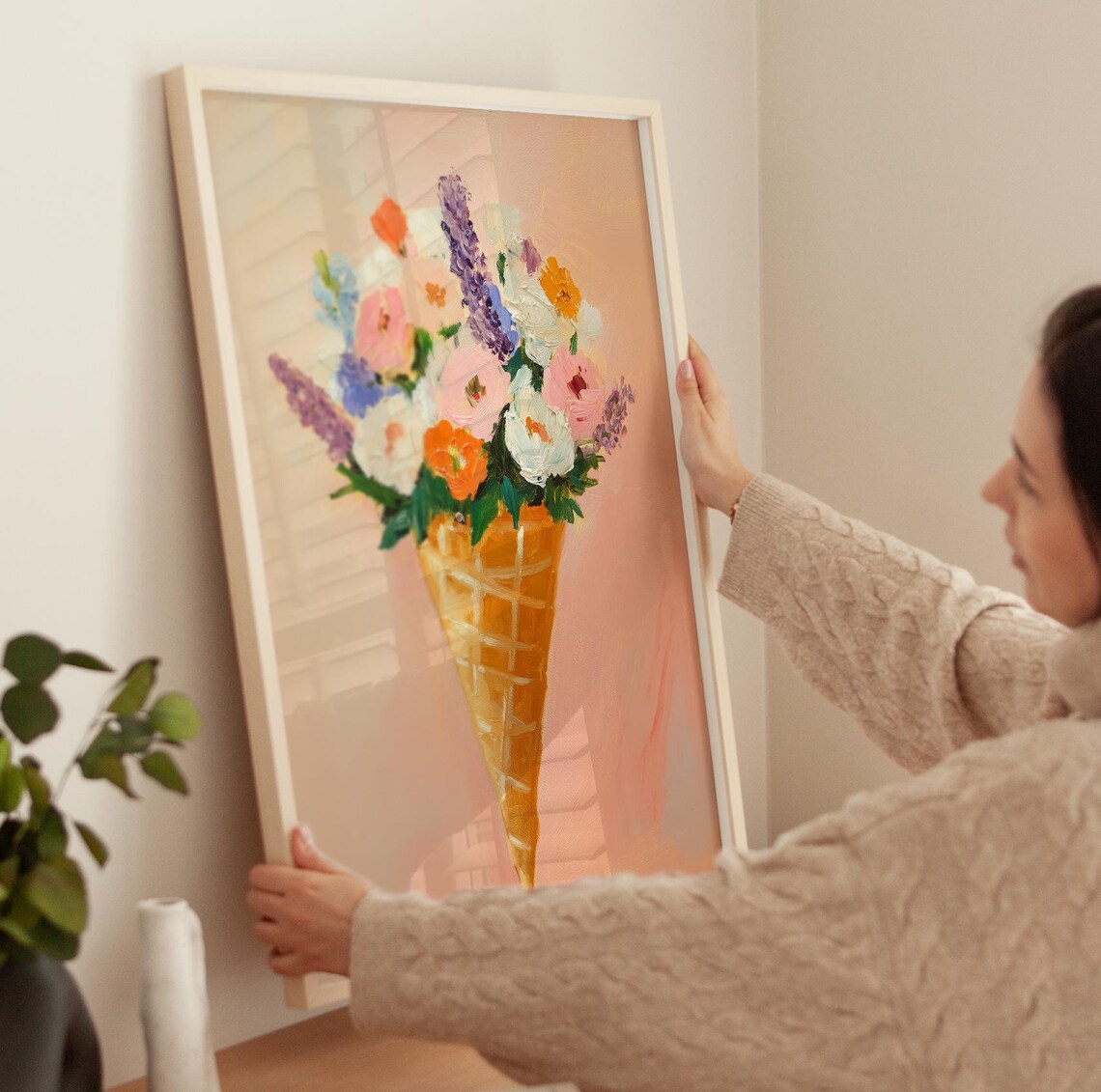 Wildflower Bouquet In Ice Cream Cone Sweet Summer Floral Poster - Image 3