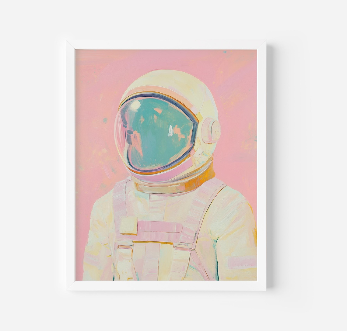 Pink Retro Astronaut Art Print, Vintage Space Theme