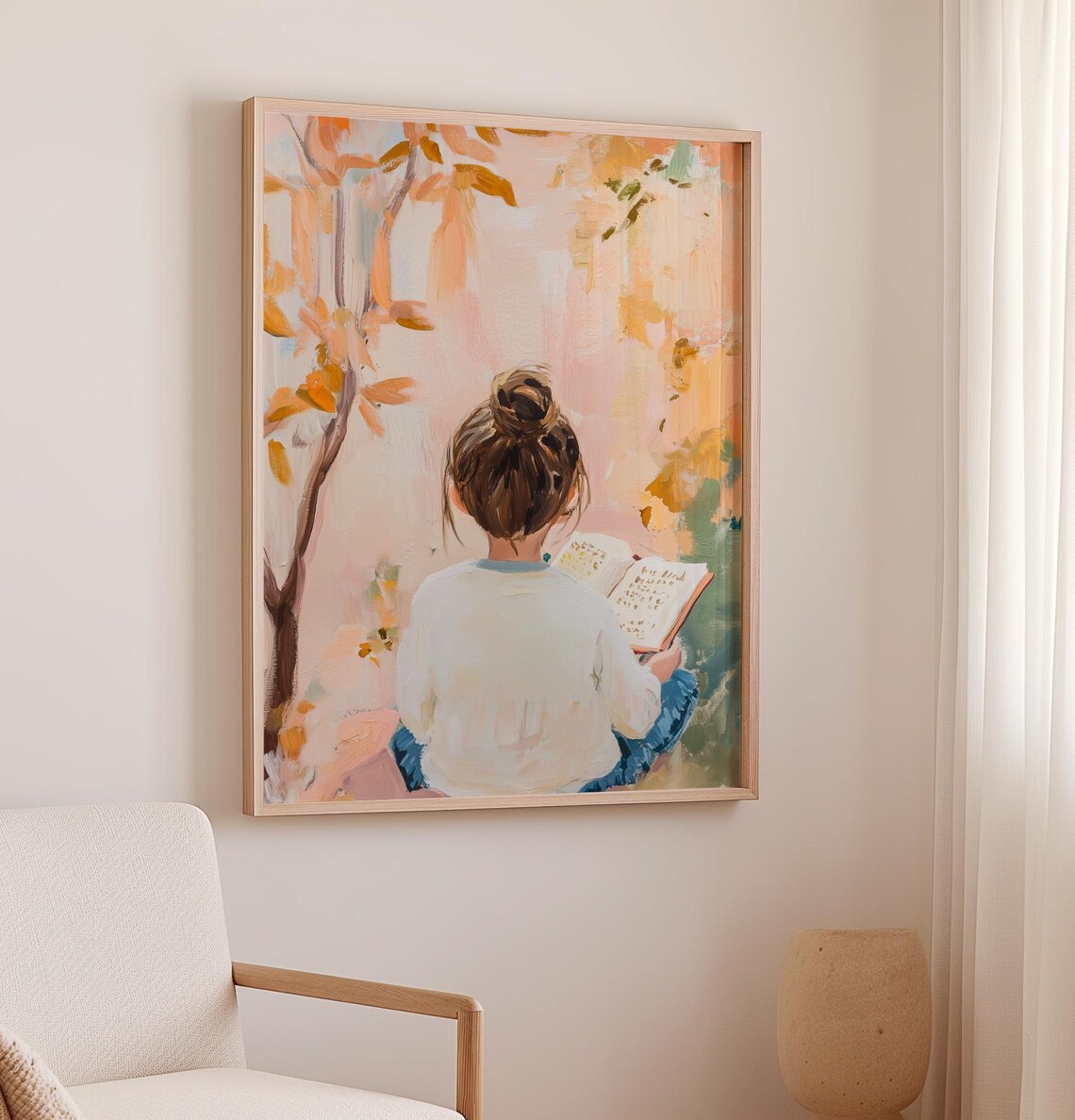 Girl Reading In Nature Painting, Cozy Reading Spot - Image 2