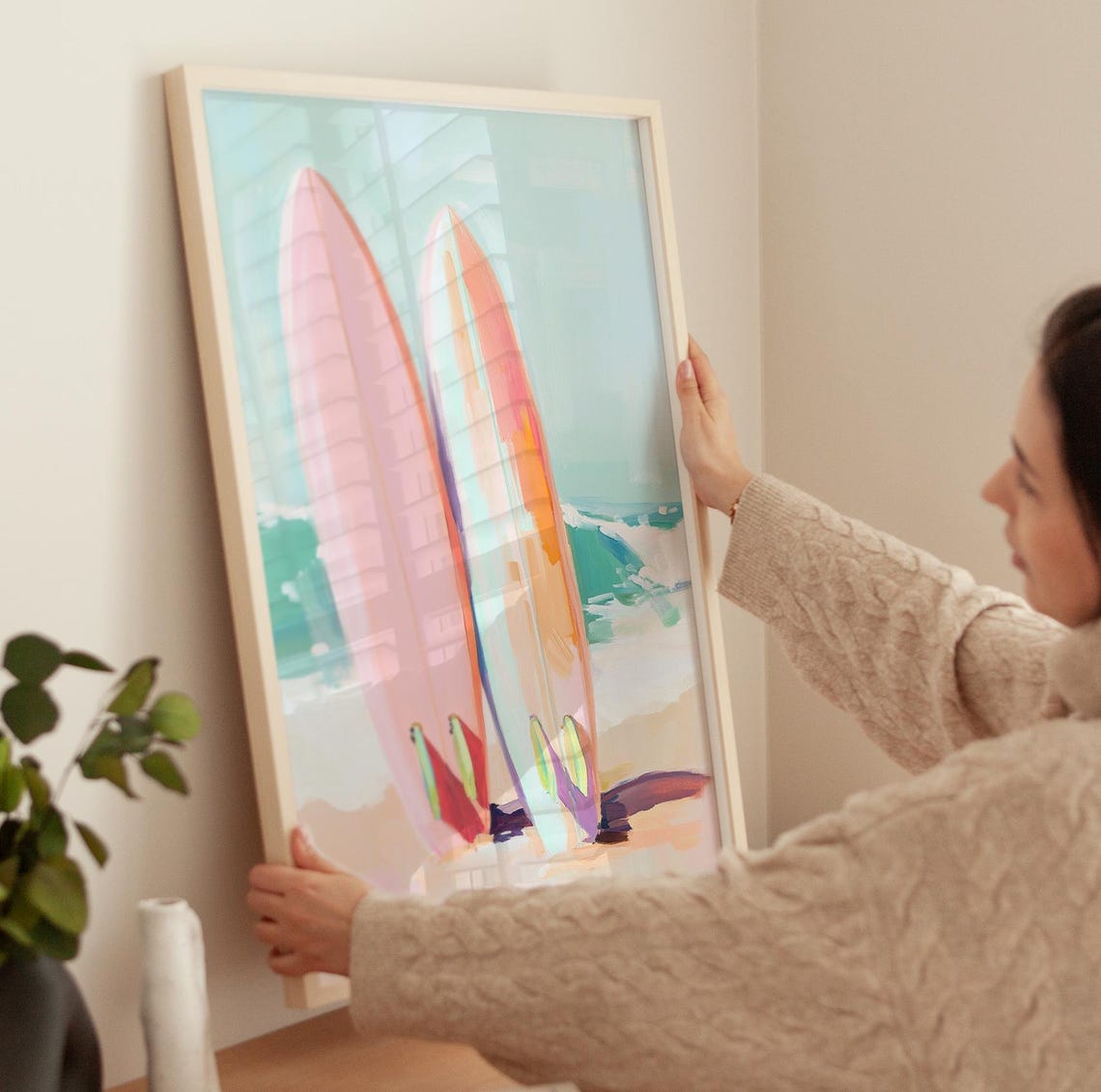 Pastel Surfboards Leaning Together On Beach Coastal Summer Poster - Image 3