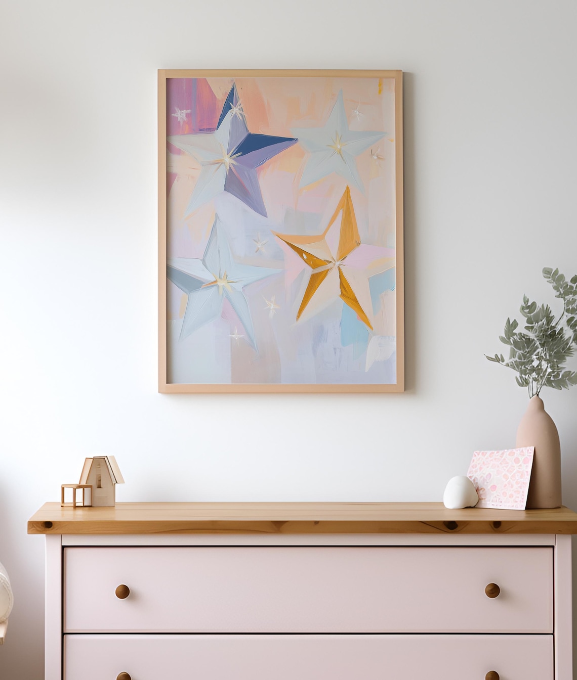 Bold Starburst Blue Gold Stars Modern Abstract Art Painting Poster - Image 2
