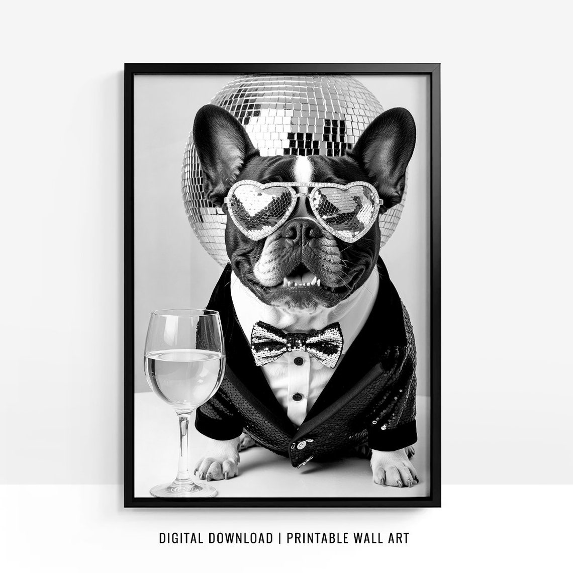 French Bulldog Wall Art Dog Drinking Wine Print Bulldog Poster Funny Dog Gift French Bulldog Gift Bar Cart Dog In A Tuxedo - Image 4