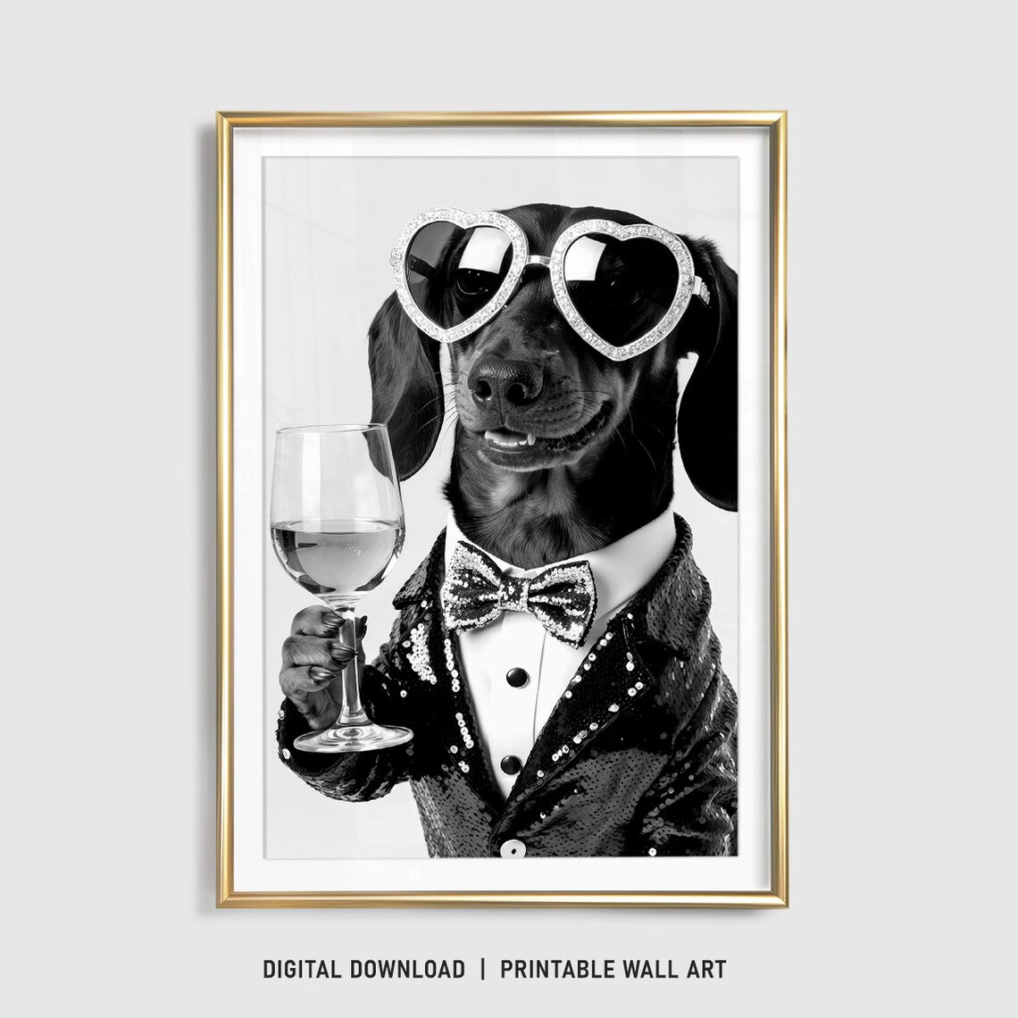 Dachshund Drinking Wine, Funny Dog Poster Print