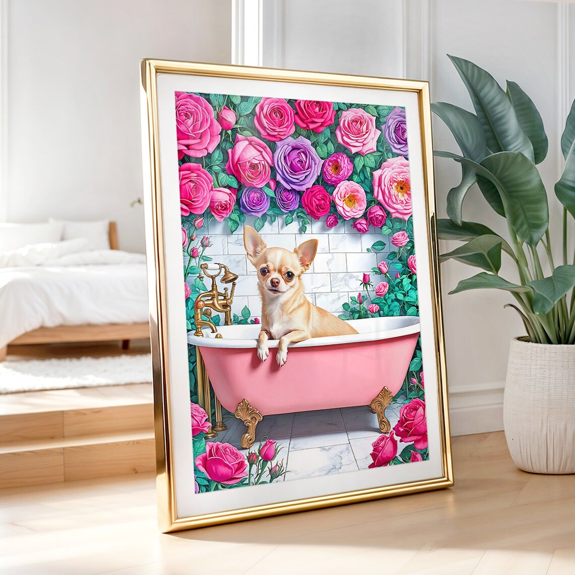 Chihuahua In Bathtub Bathroom Funny Art Print