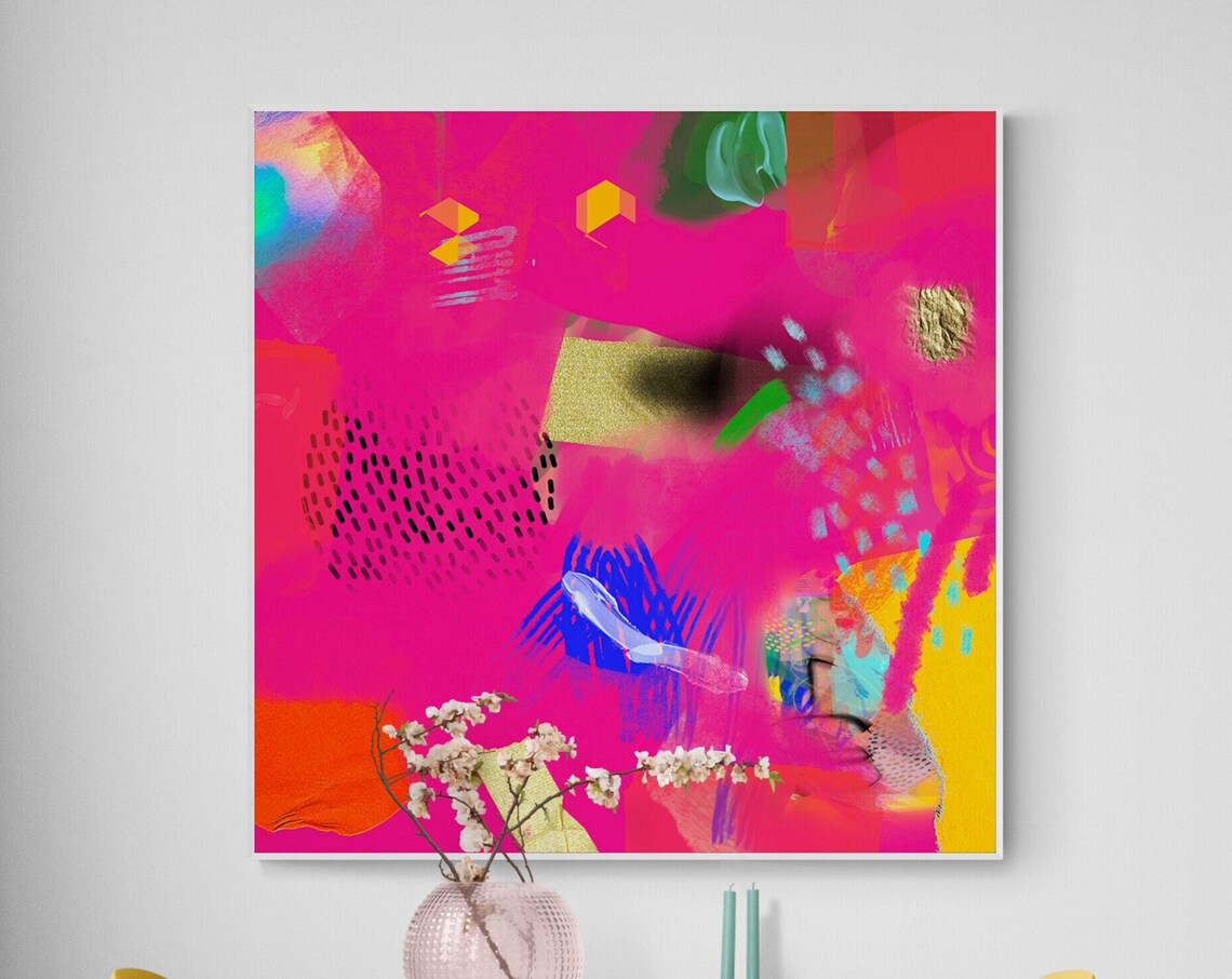 Eclectic Magenta Abstract Painting, Wall Art Print - Image 5