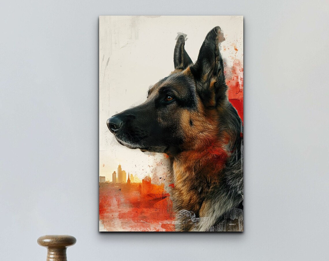 German Shepherd Double Exposure Art Print, Gift