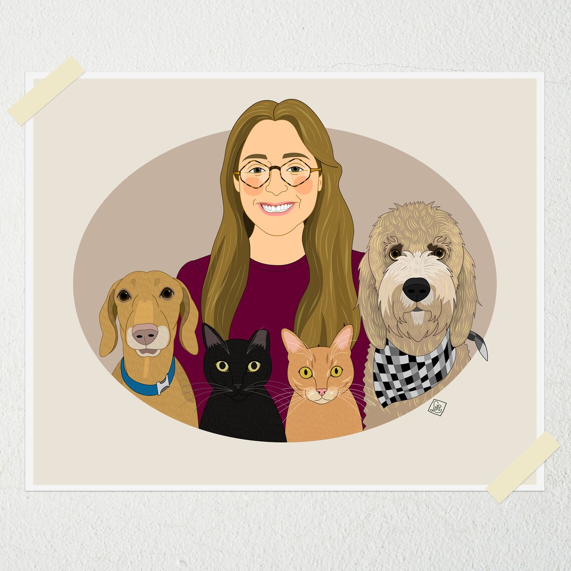 Woman With Purple Hair and Brindle Dog Custom Portrait Poster - Image 6