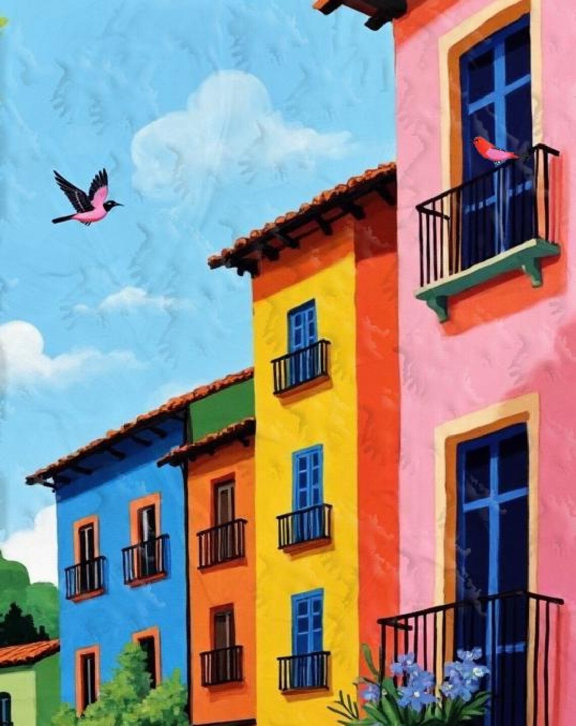 Boho Birds In Sky, Urban Landscape Art Print - Image 4