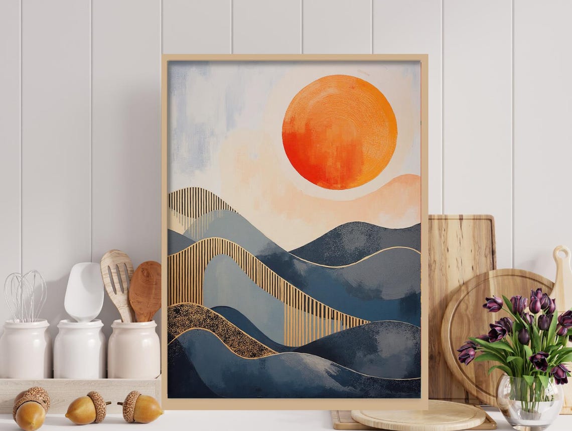 Sunset Boho Mountain And Water Landscape Art Print - Image 4