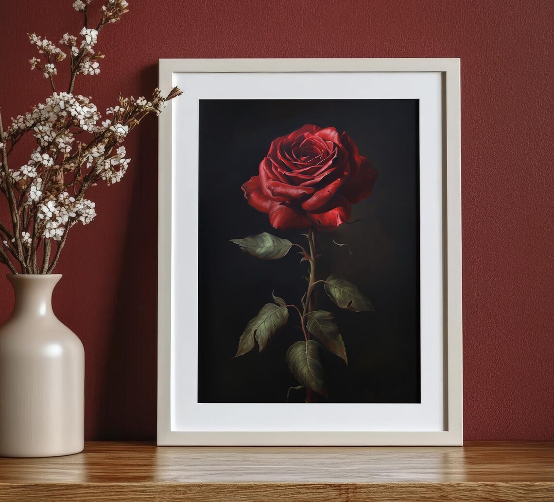 Moody Red Rose Vintage Botanical Art Print - Image 5