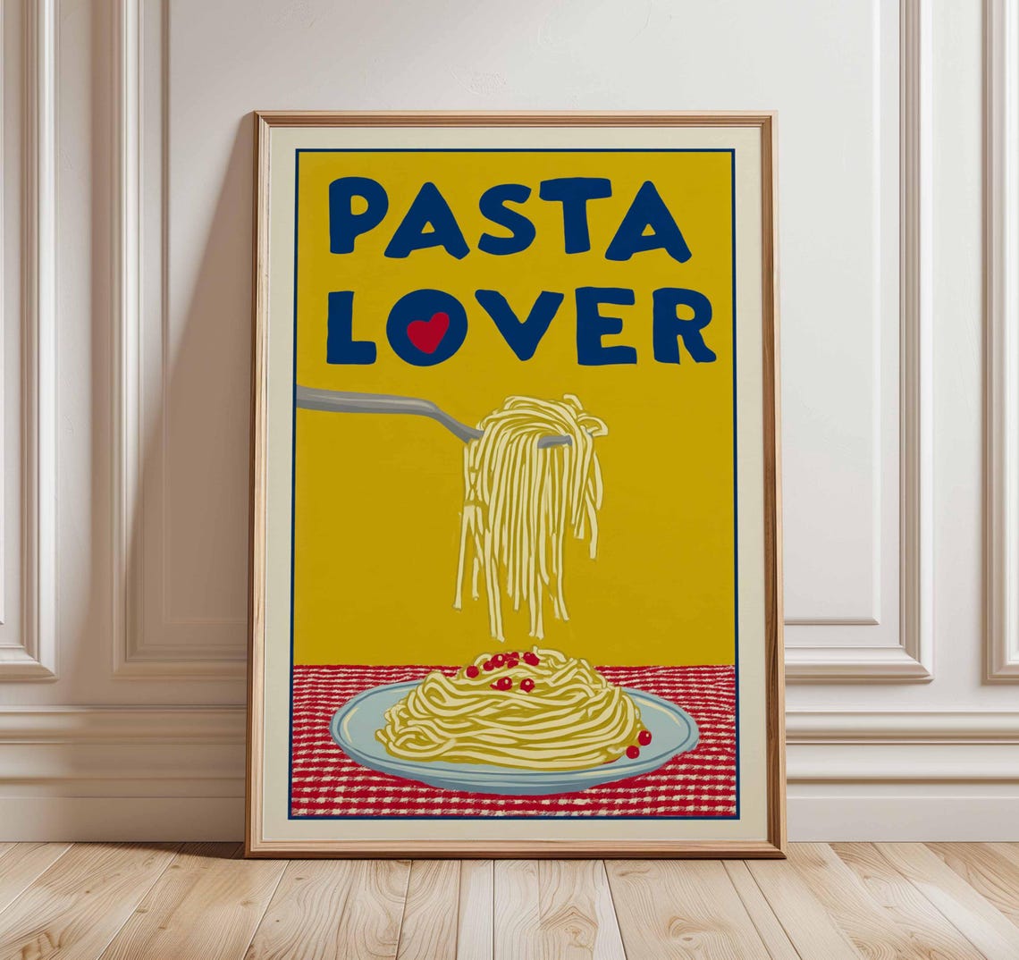 Pasta Lover Poster With Red Heart O And Tomato Topped Spaghetti