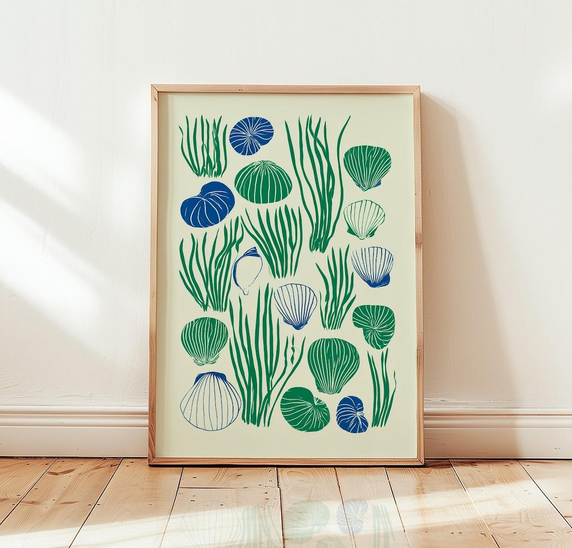 Coastal Sea Shells Art Print, Ocean Botanical Decor