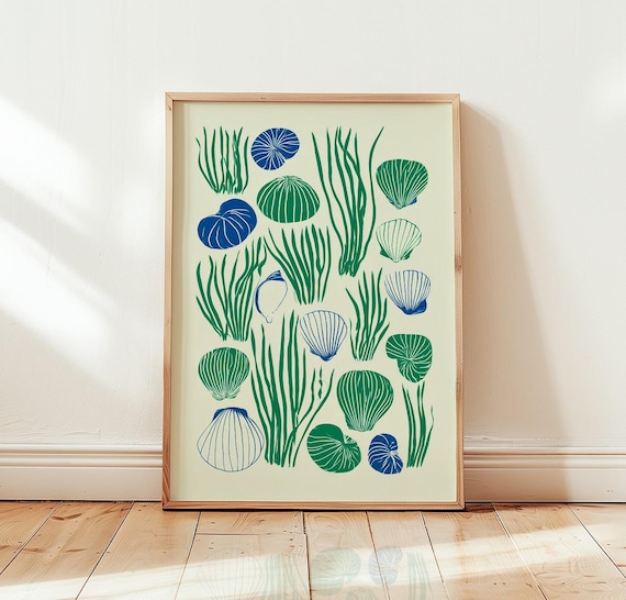 Coastal Sea Shells Art Print, Ocean Botanical Decor