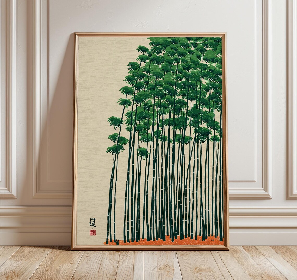 Bamboo Forest Japanese Nature Art Print, Zen Botanical