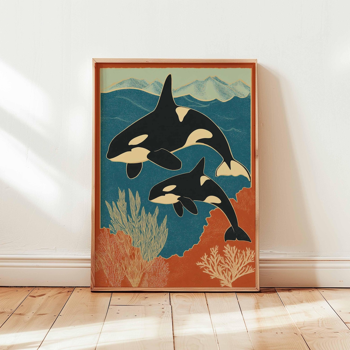 Vintage Orca Whale Poster, Retro Ocean Marine Life