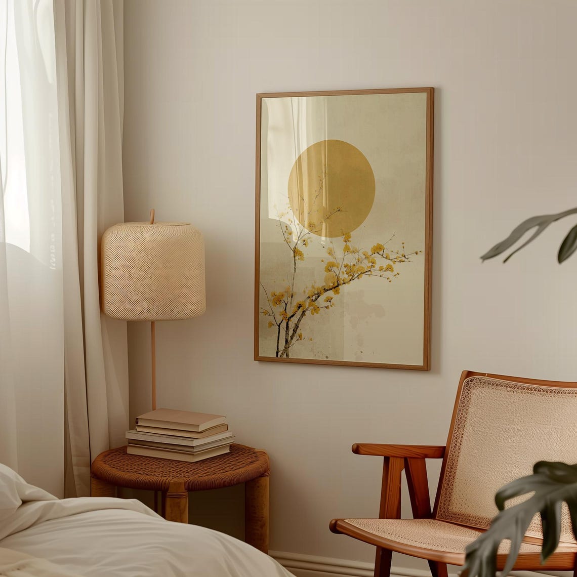Minimalist Japanese Wall Art Yellow Sun And Blossom Poster Zen Botanical Print For Modern Home Living Room Decor - Image 4