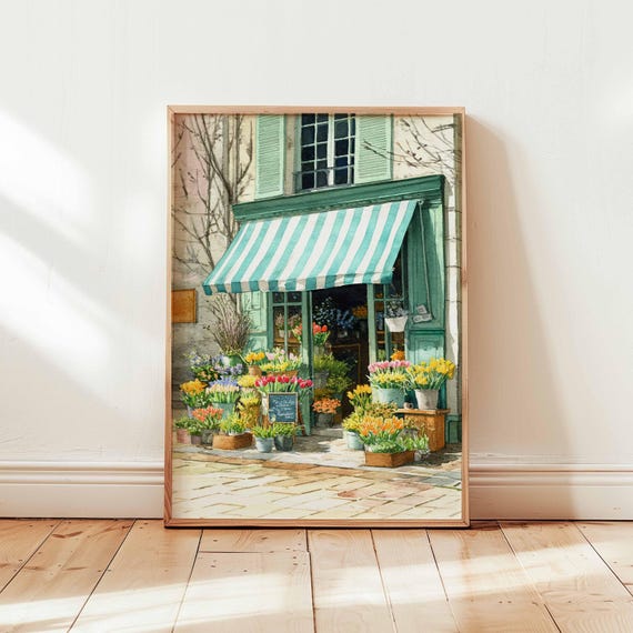 French Flower Shop Print Vintage Parisian Florist Poster Botanical Market Wall Art Spring Floral Illustration Unframed