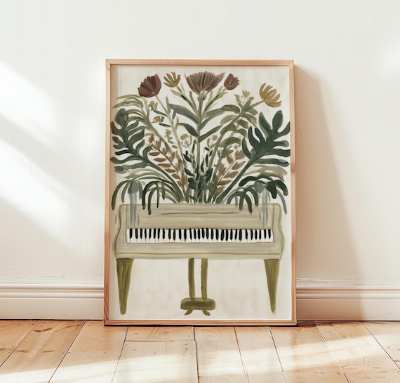 Floral Piano, Folk Botanical Art Print