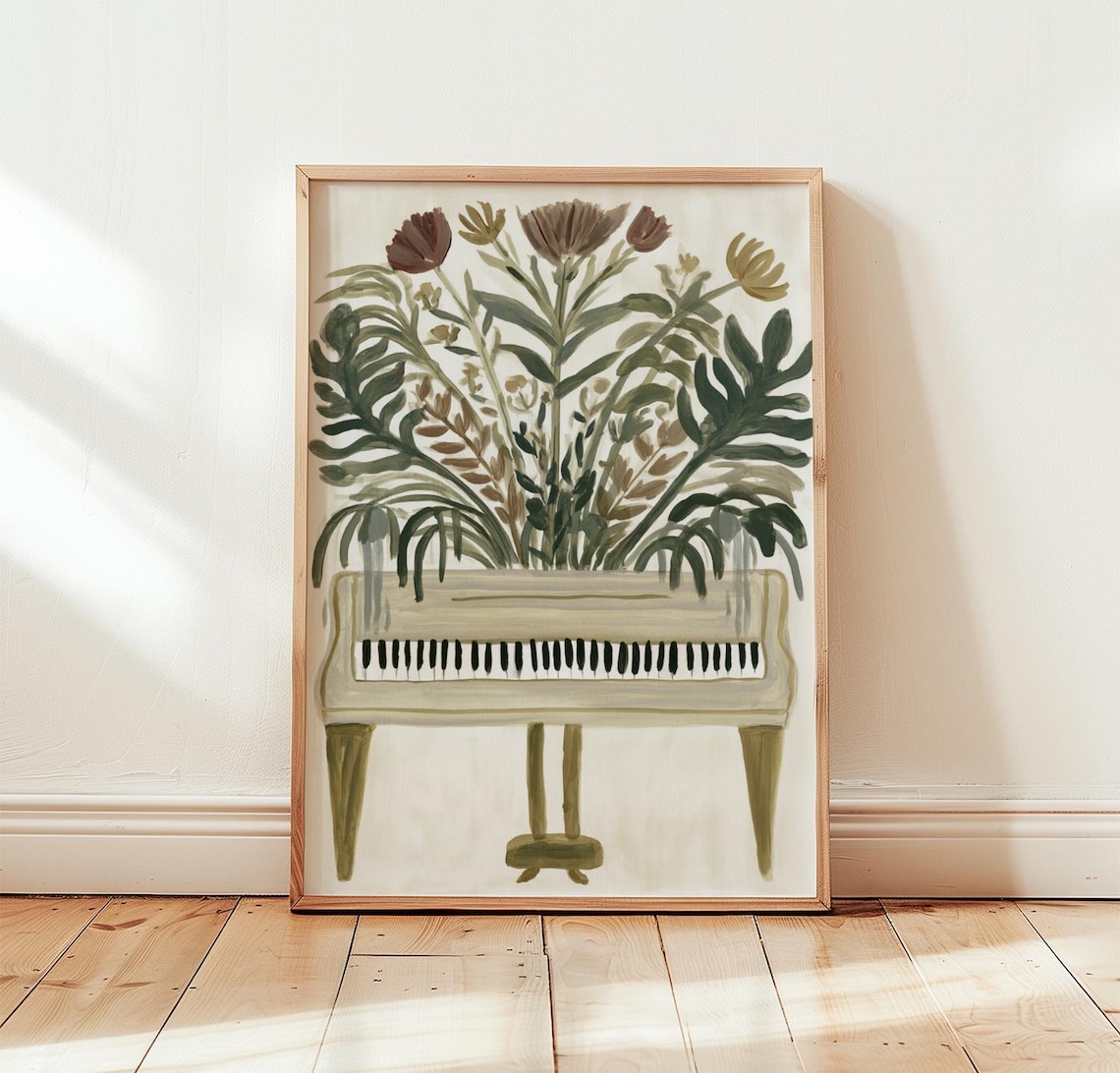 Floral Piano, Folk Botanical Art Print