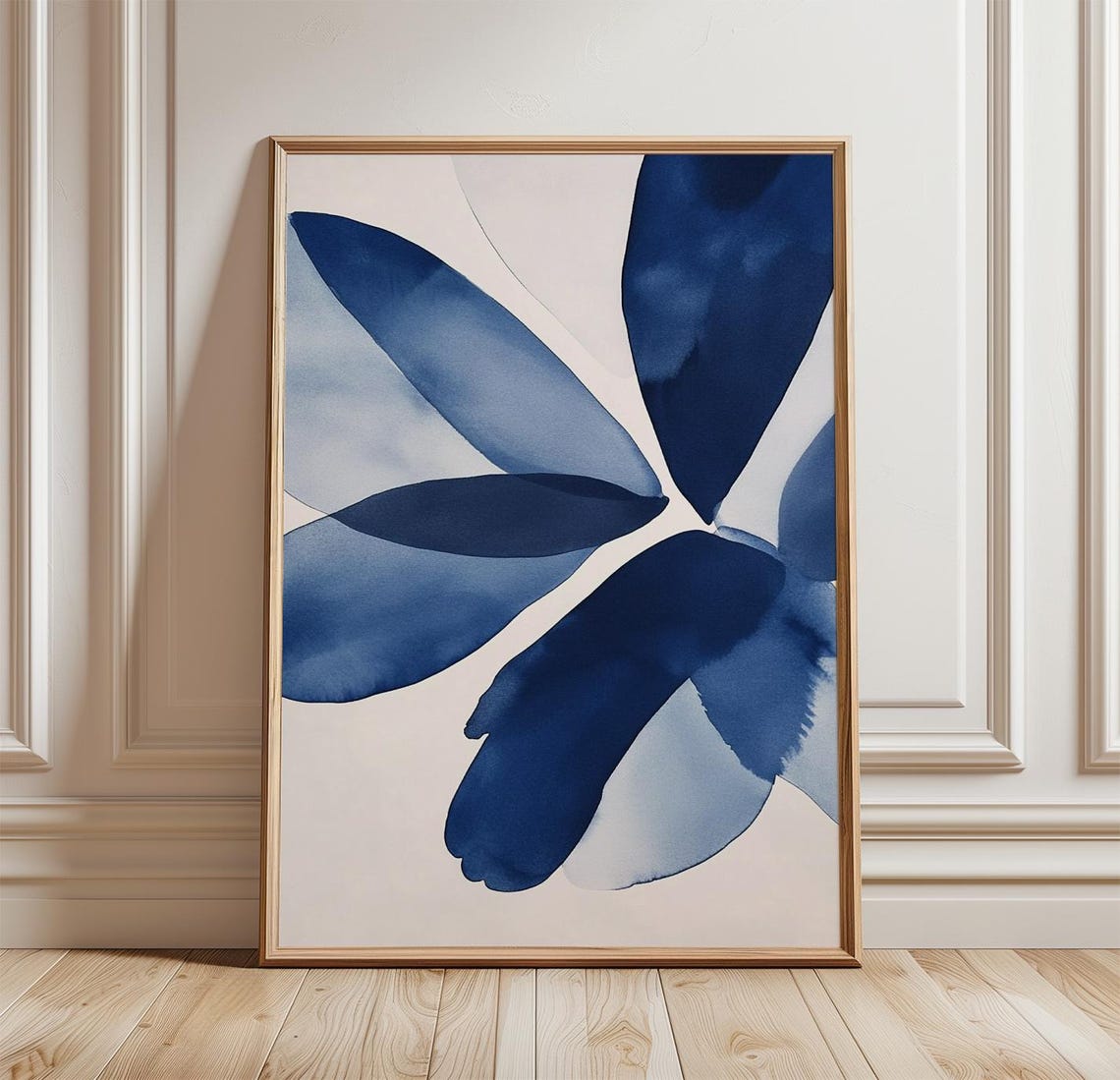 Abstract Blue Botanical Poster Navy Watercolor Minimalist Decor Art