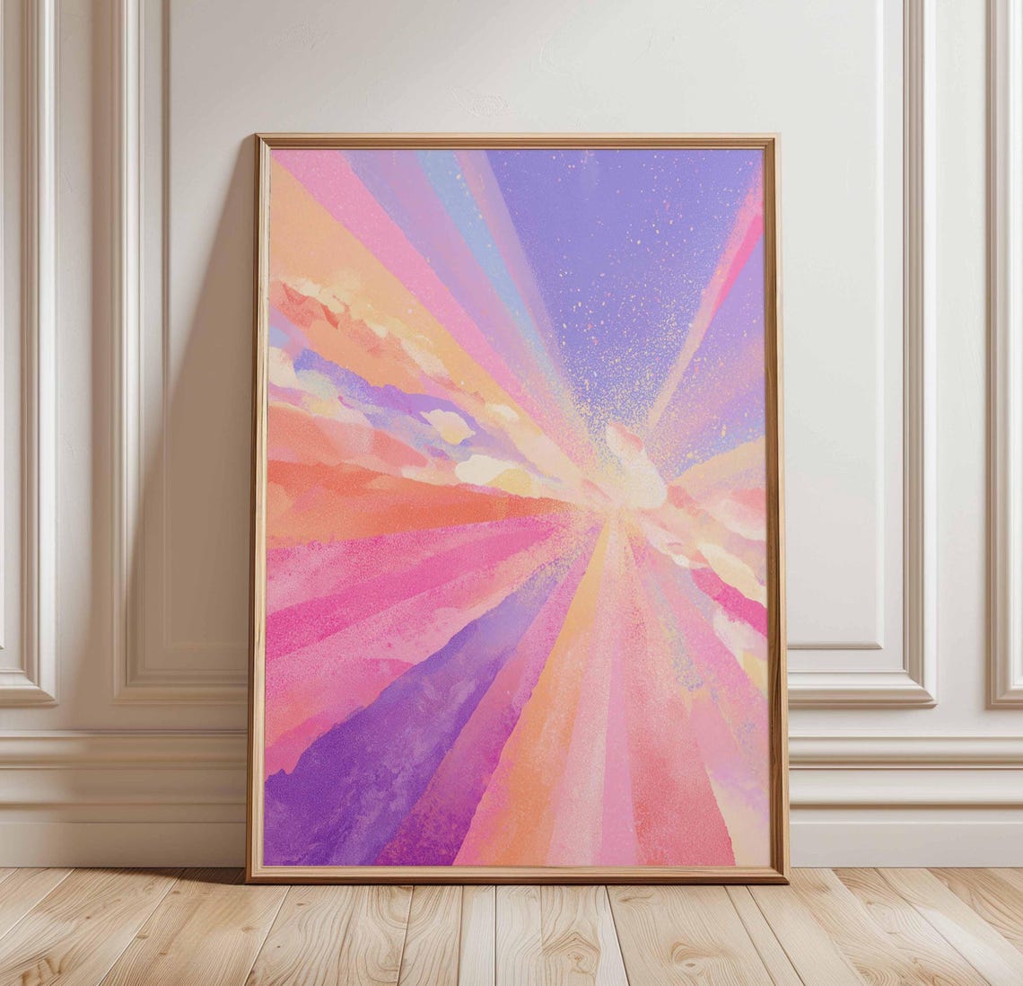 Pastel Sunburst Pink Purple Orange Abstract Sky Rays Art Poster