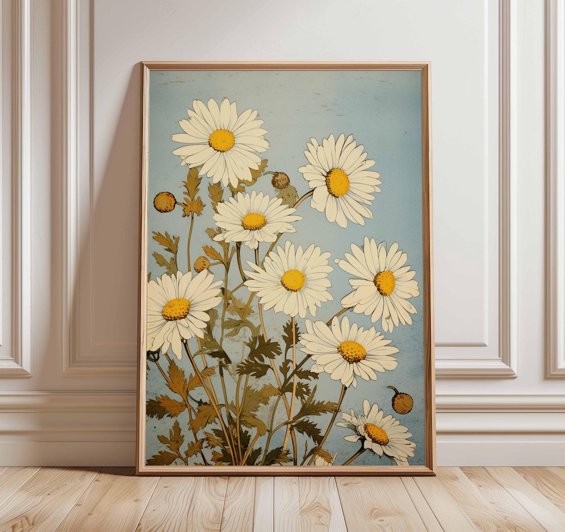 Vintage Daisy Art Print, Retro Botanical Flower