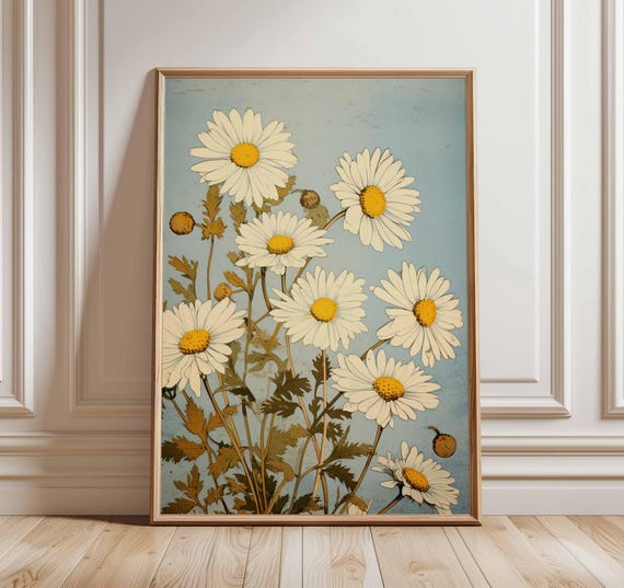 Vintage Daisy Art Print, Retro Botanical Flower