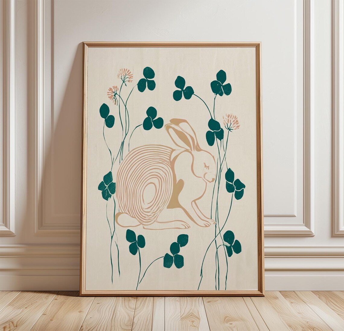 Hare Clover Linocut Woodland Art Print