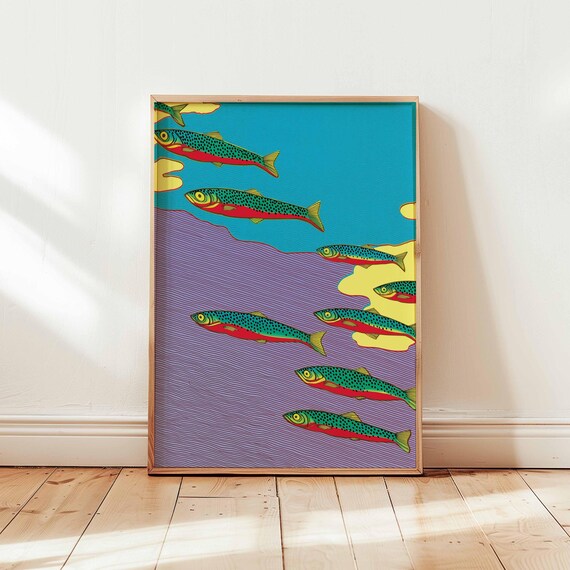 Pop Art Fish Wall Print Colorful Ocean Animal Poster Vibrant Coastal Decor Retro Sea Life Illustration Unframed Beach Artwork