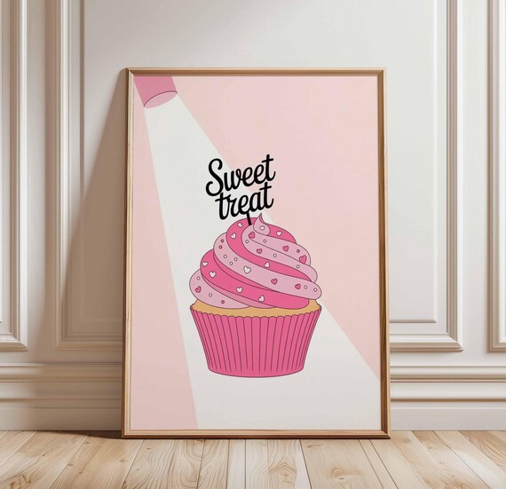 Sweet Treat Pink Cupcake Poster Dessert Bakery Pop Art Kitchen Decor