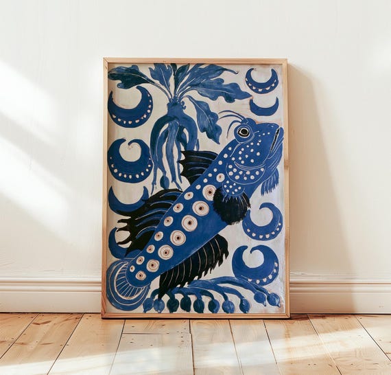 Blue Fish Coastal Marine Poster, Ocean Nature