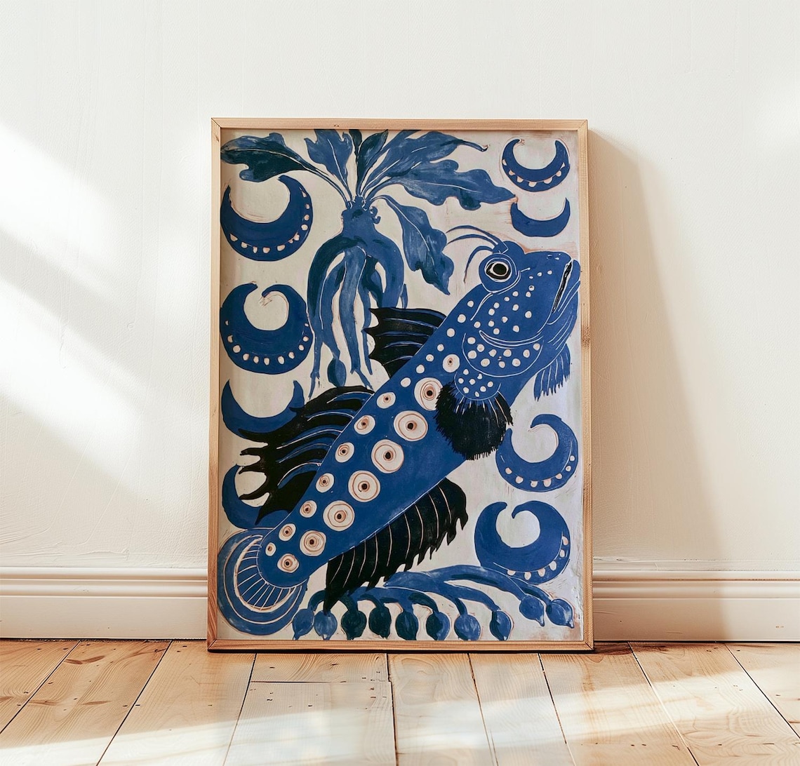 Blue Fish Coastal Marine Poster, Ocean Nature