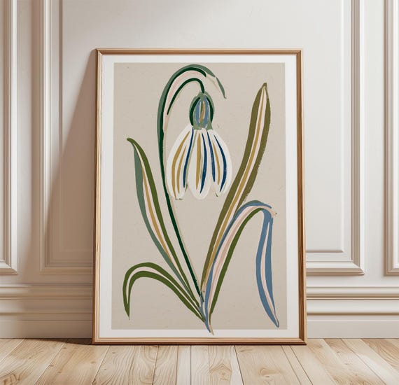 Snowdrop Flower Poster, Minimalist Floral Art Print