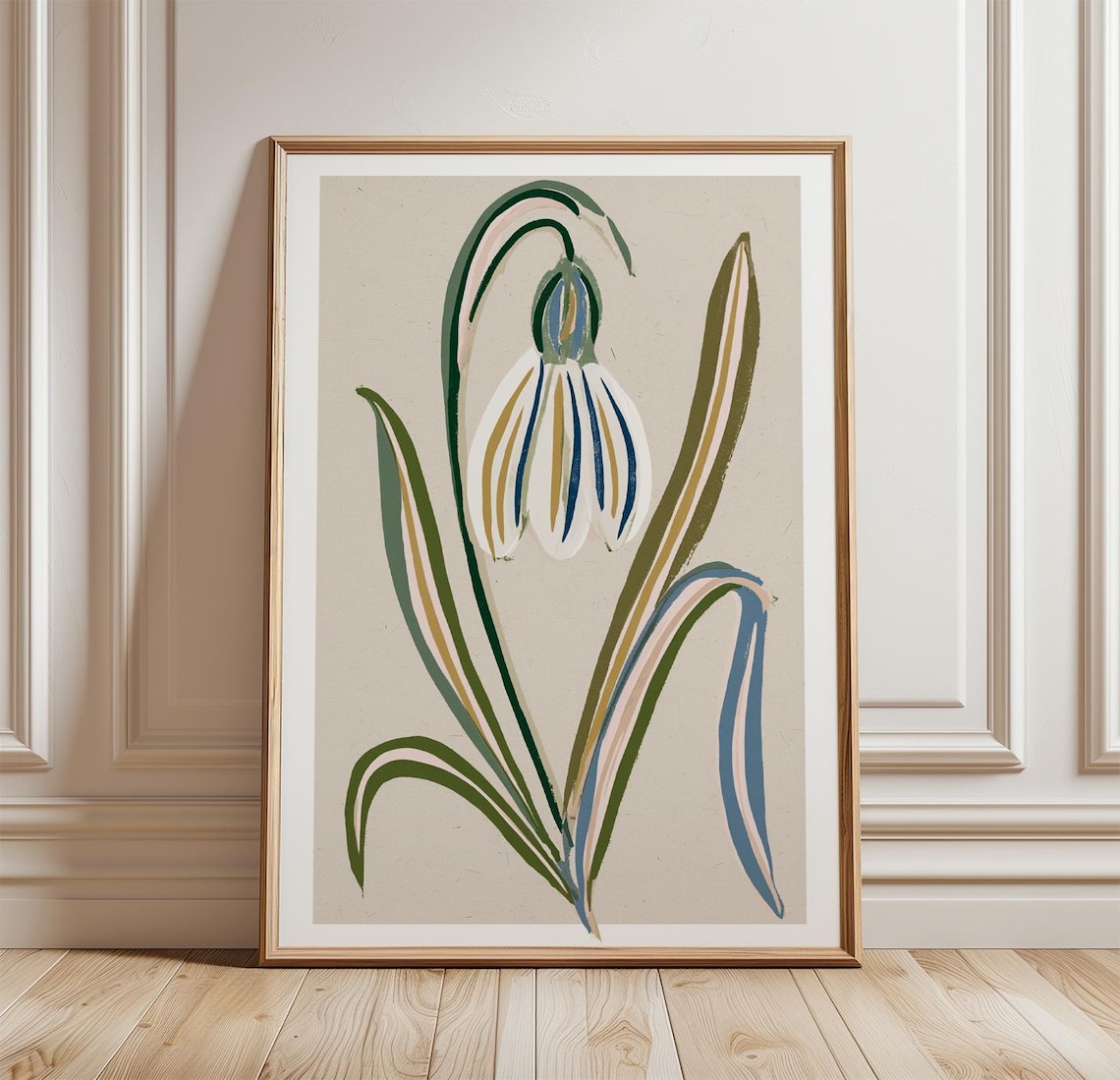 Snowdrop Flower Poster, Minimalist Floral Art Print