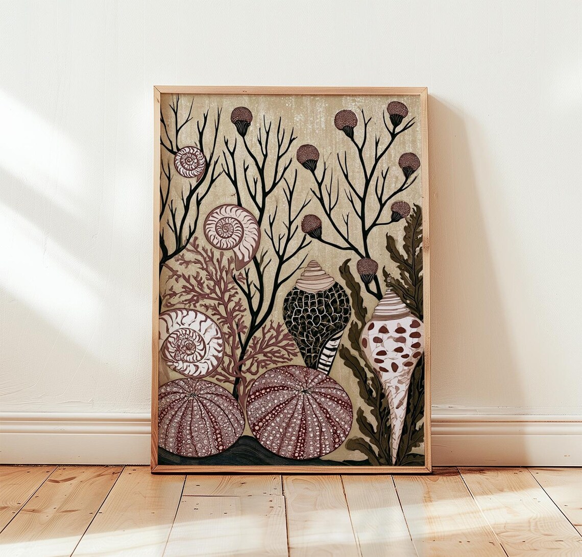 Vintage Coastal Seashell Botanical Poster