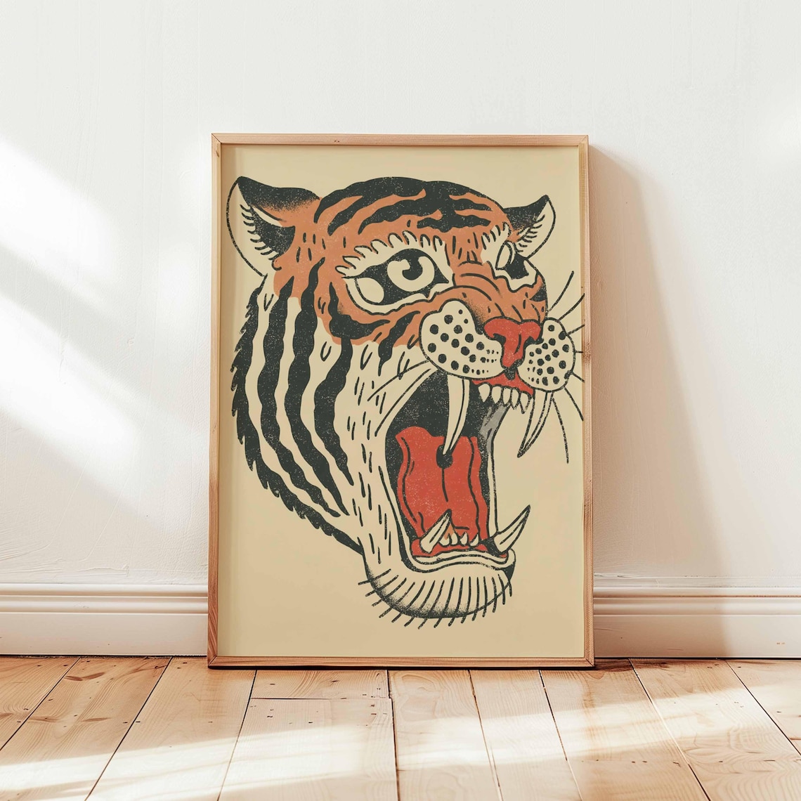 Vintage Tattoo Tiger Poster, Retro Animal Art Print