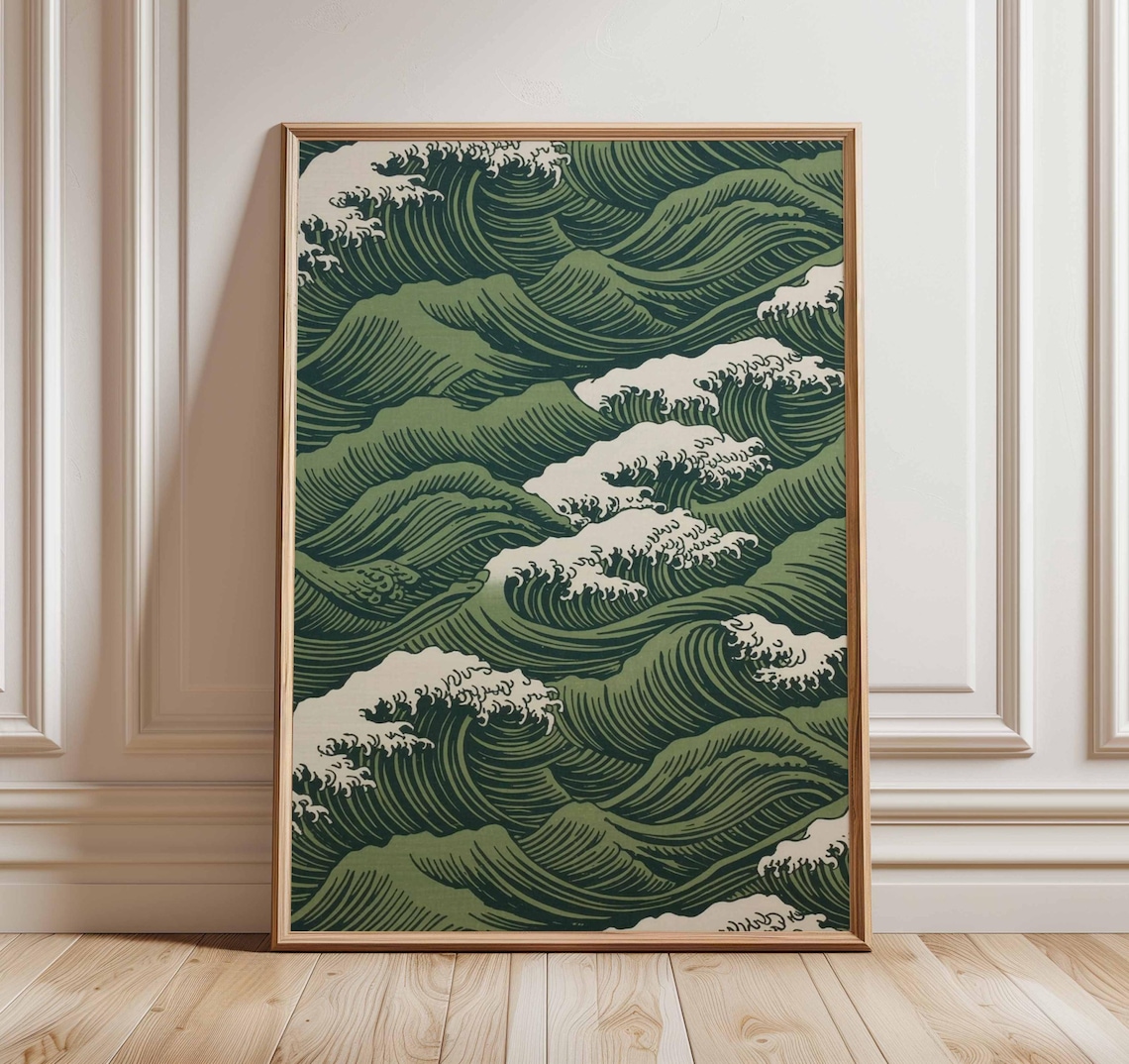 Japanese Ocean Waves Vintage Hokusai Style Art Print