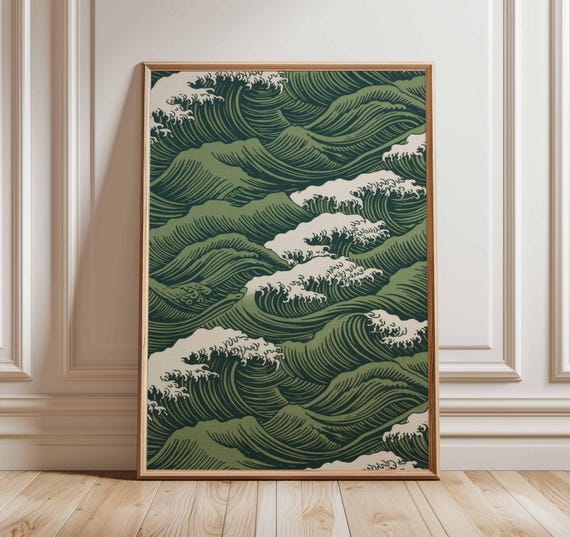 Japanese Ocean Waves Vintage Hokusai Style Art Print