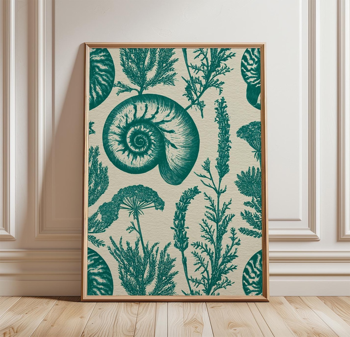 Nautilus Shell Coastal Botanical Art Print