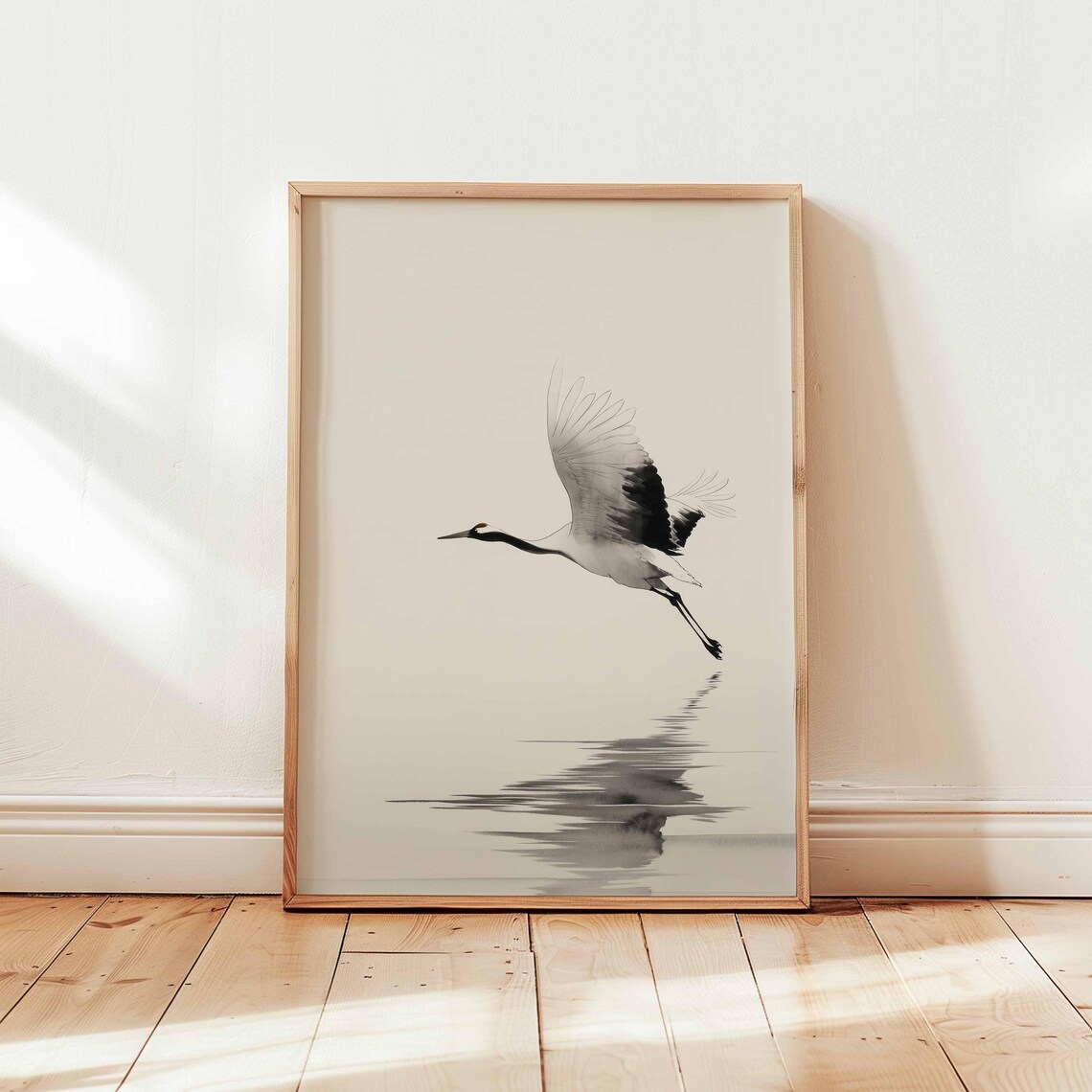 Minimalist Crane Art Print, Japanese Zen Wall Decor