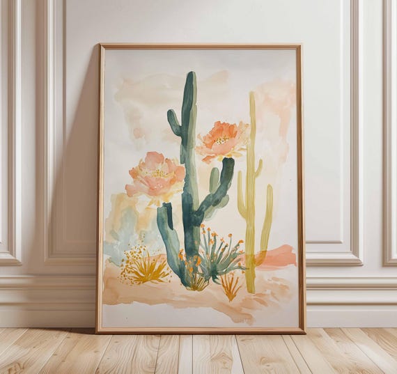 Abstract Cactus Watercolor Print Boho Desert Wall Art Southwest Botanical Poster Aesthetic Neutral Decor Gift