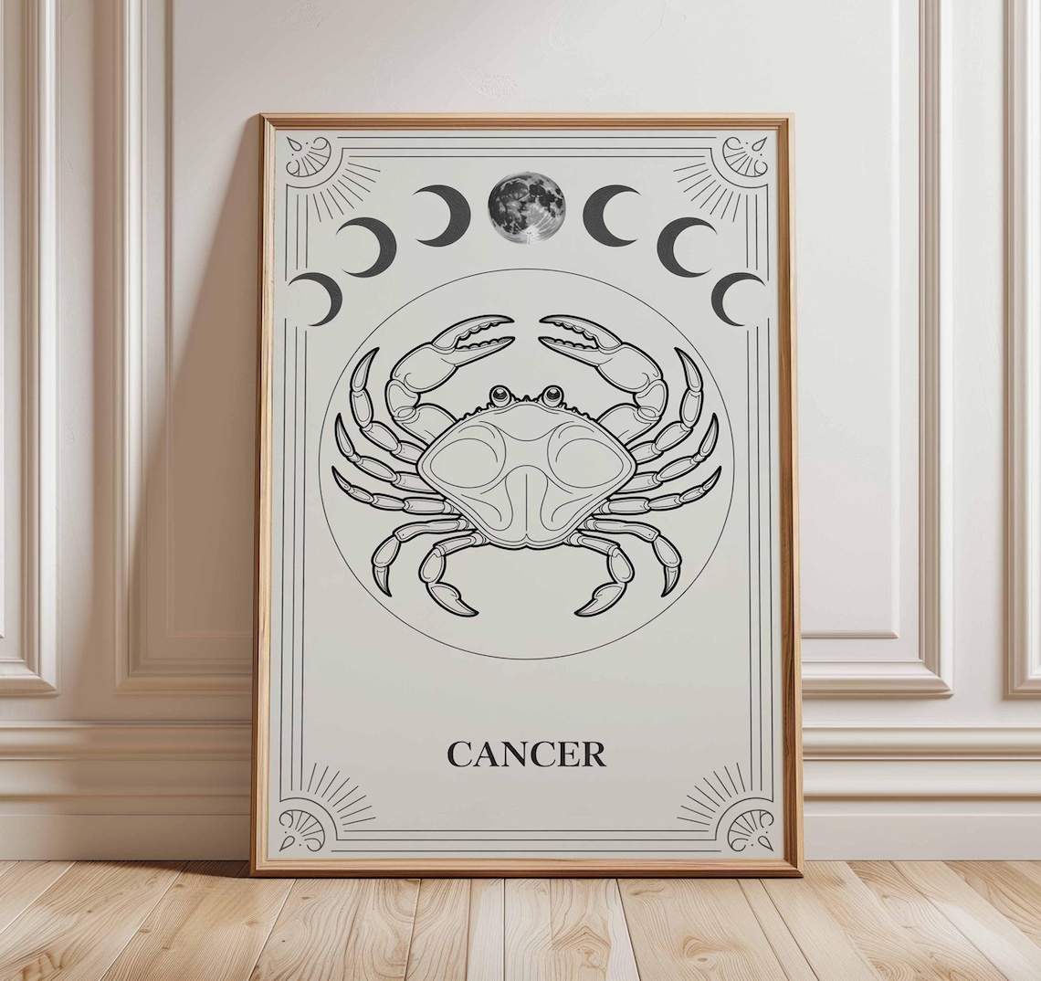 Cancer Zodiac Line Drawing Poster, Minimalist Crab