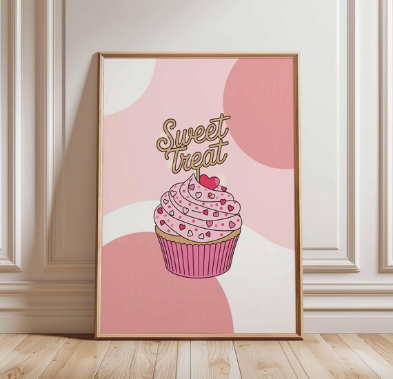 Sweet Treat Pink Cupcake Poster Heart Sprinkles Bakery Pop Art Decor
