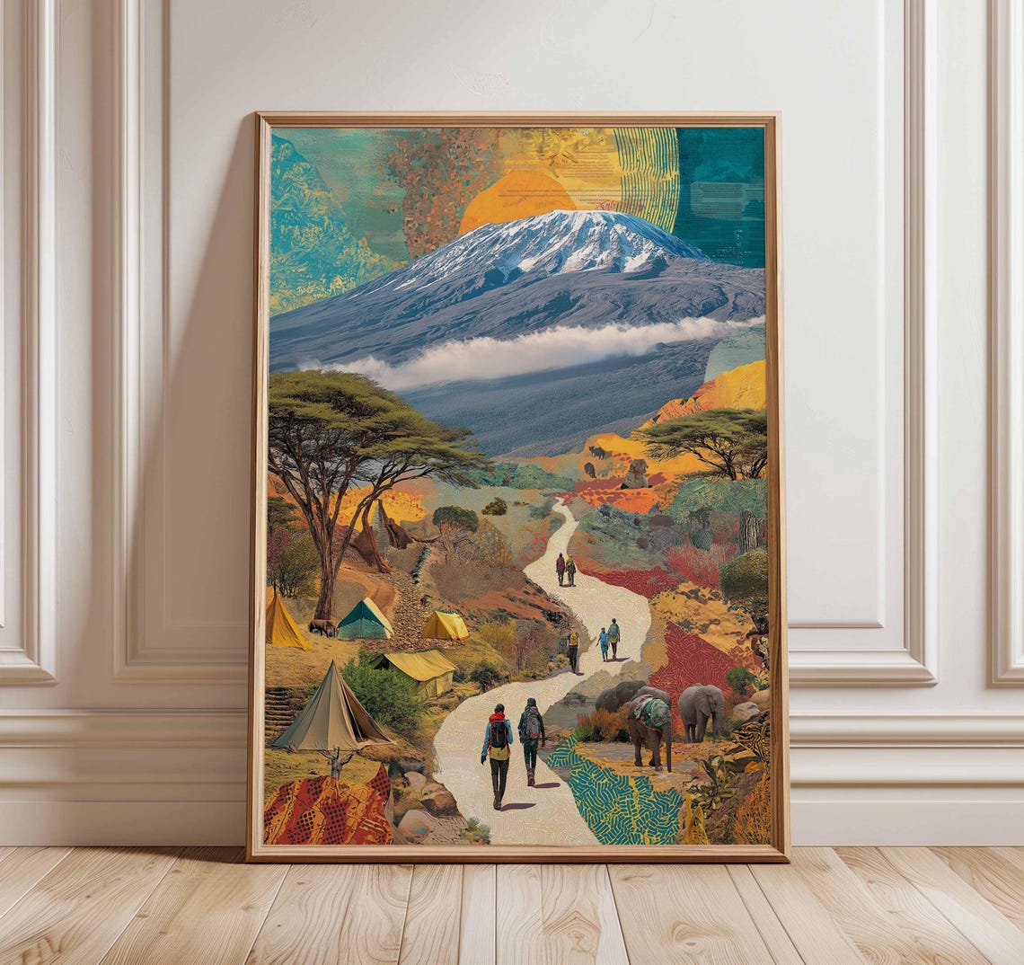 Mount Kilimanjaro African Safari Adventure Collage Travel Poster