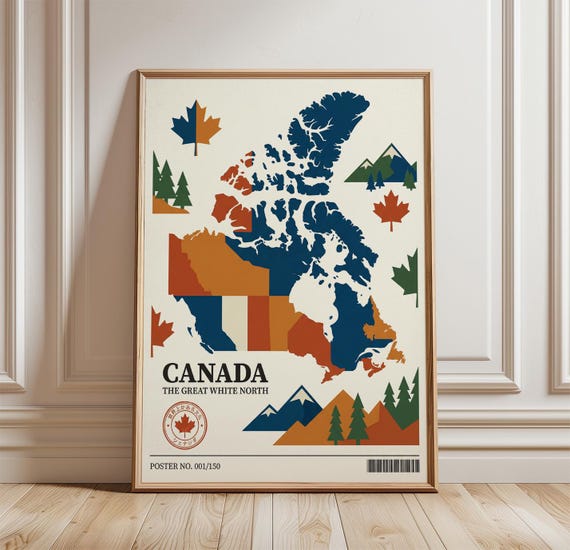 Canada Travel Poster, Vintage Map Art Print