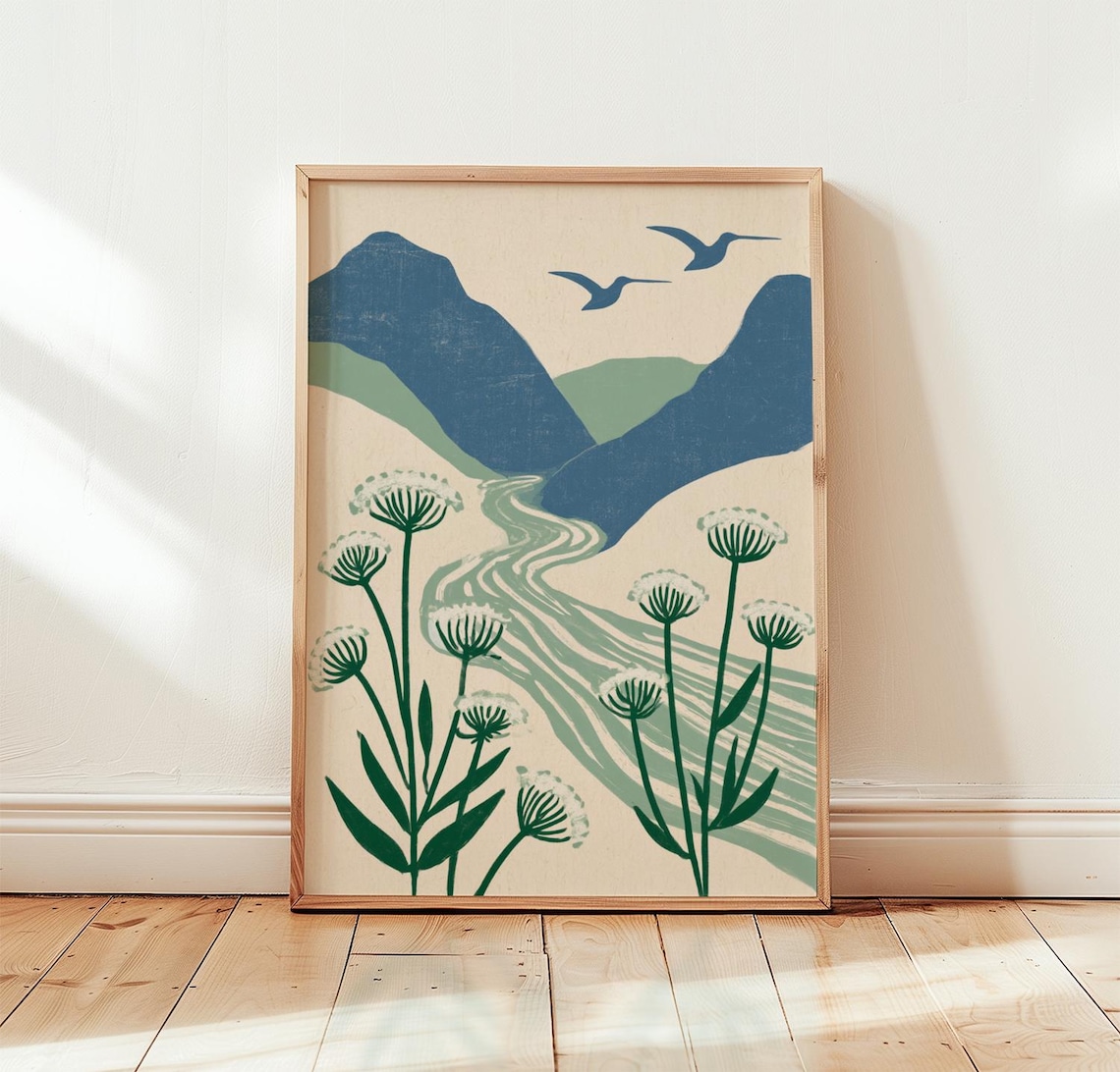 Mountain River Landscape, Nature Poster Print