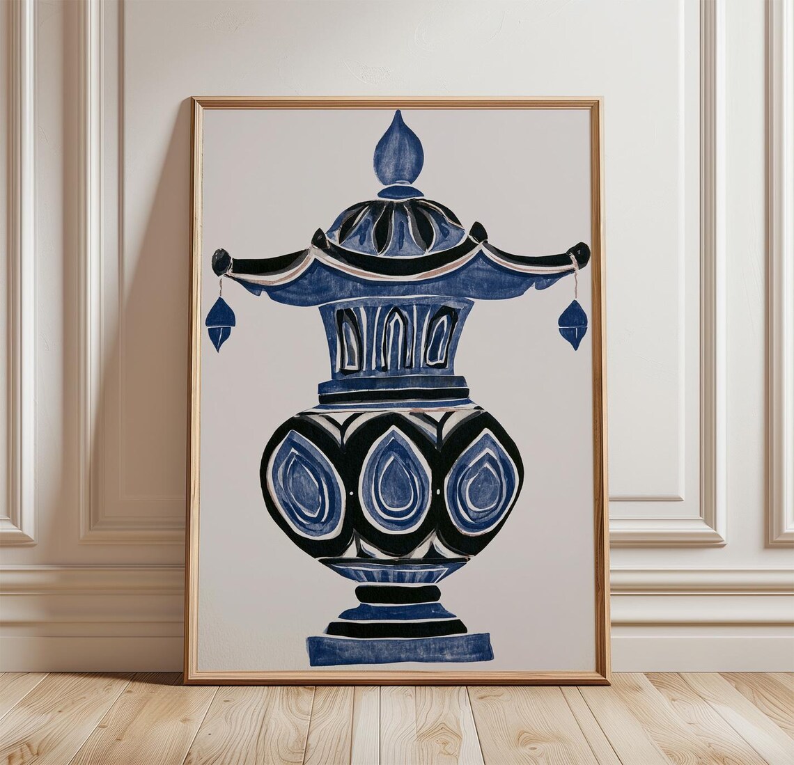 Blue Stone Lantern Oriental Ceramic Wall Art