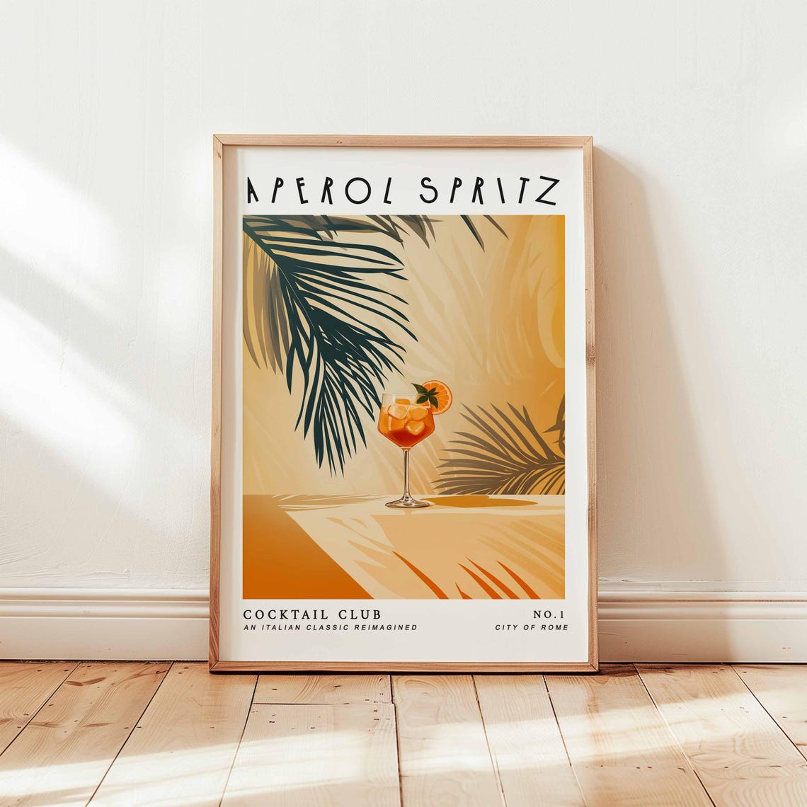 Aperol Spritz Tropical Palm Leaves Cocktail Club Rome Poster